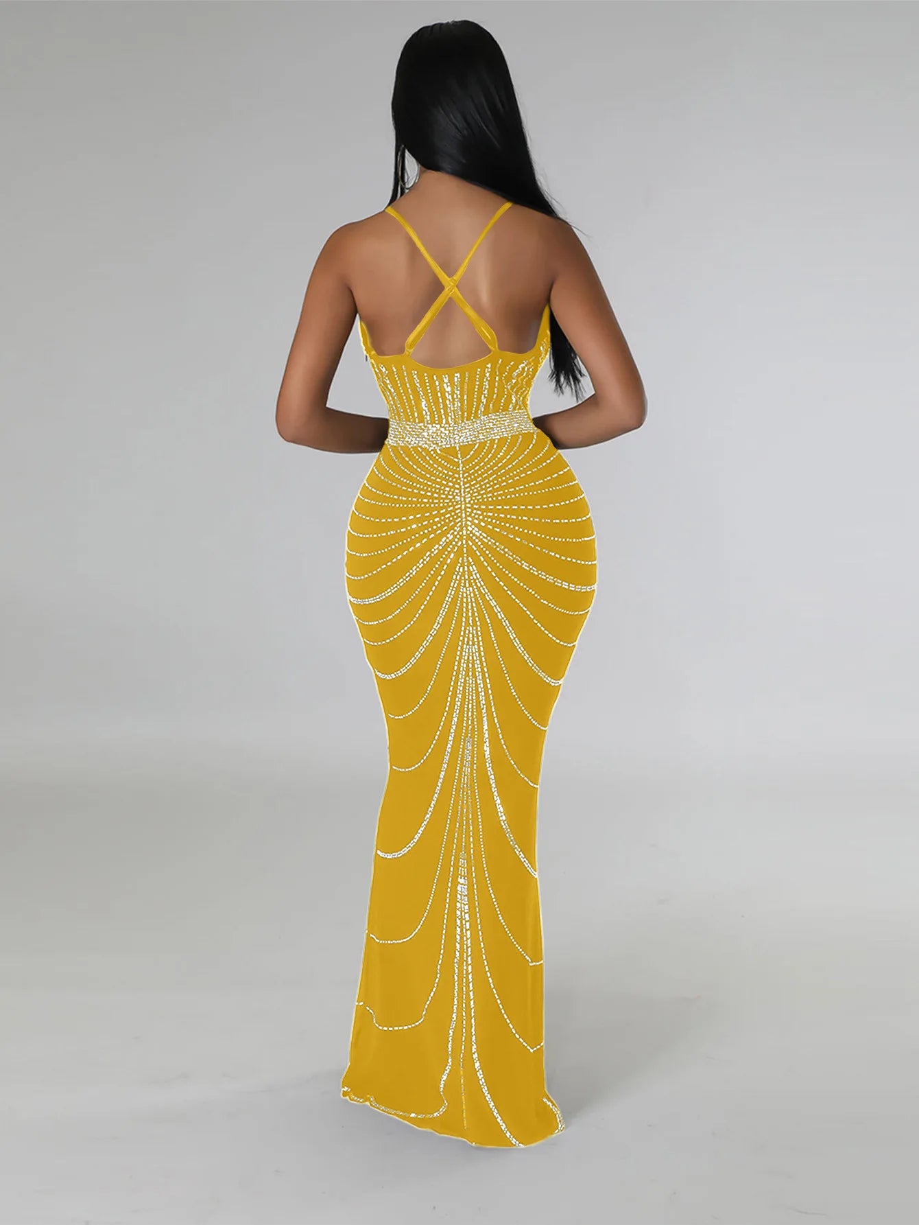 Sparkling Solid Color Hot Diamond Sheer Mesh Long Skirt, Elegant and Luxurious Spring Women's Cocktail Dress, Celebrity Clothing
