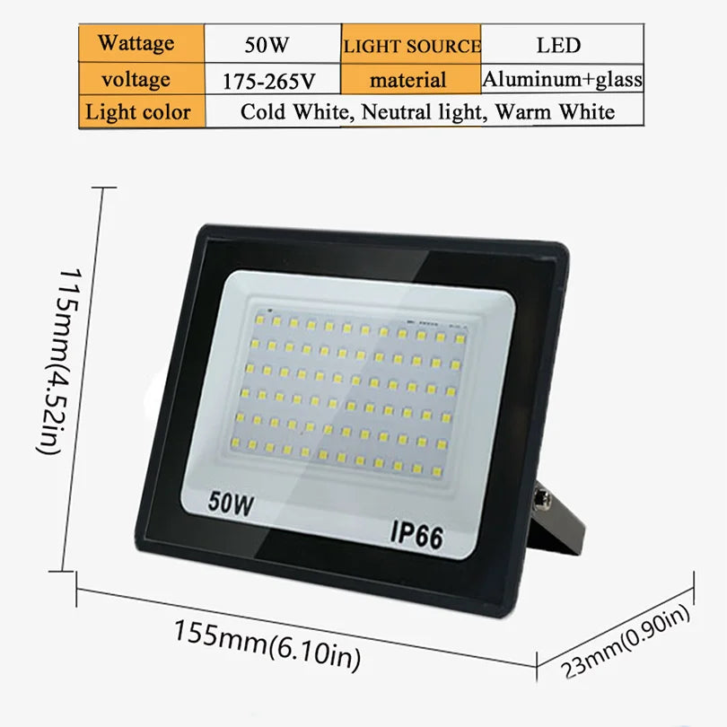 LED Floodlight Spotlight AC220V AC110V Ultra-bright Waterproof Light 10W 20W 30W 50W 100W 150W 200W 300W Garage Factory Lighting