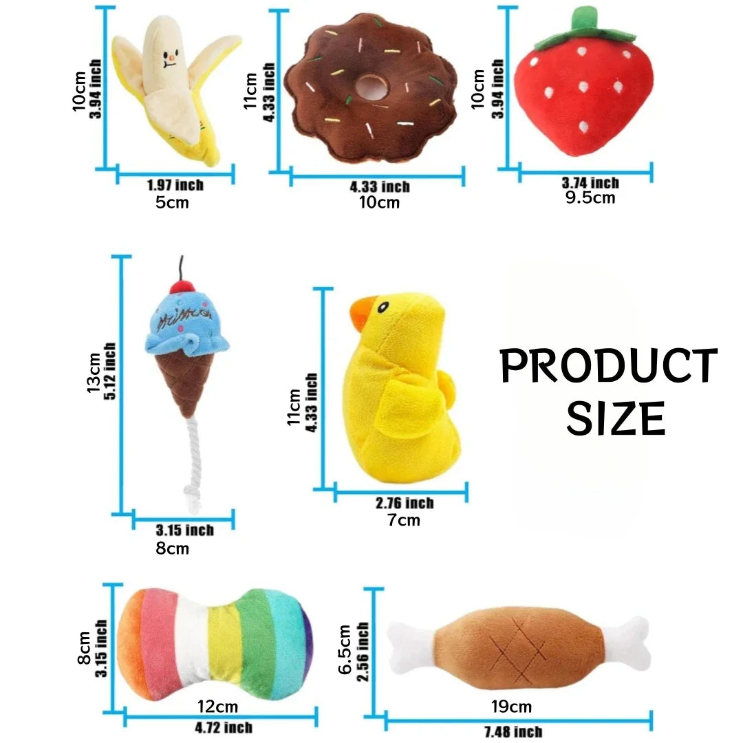 7-Piece Set of Puppy Sound Toys Loose Chewing Pet Chewing Plush Fruit Snacks and Vegetable Combo Toys Suitable for Cute Playm