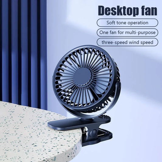 NEW Portable Clip on Fan USB Desk Fan 3 Speeds Quiet Wind Rotate Personal Electric Fan Standing Fans For Office Student Deskto