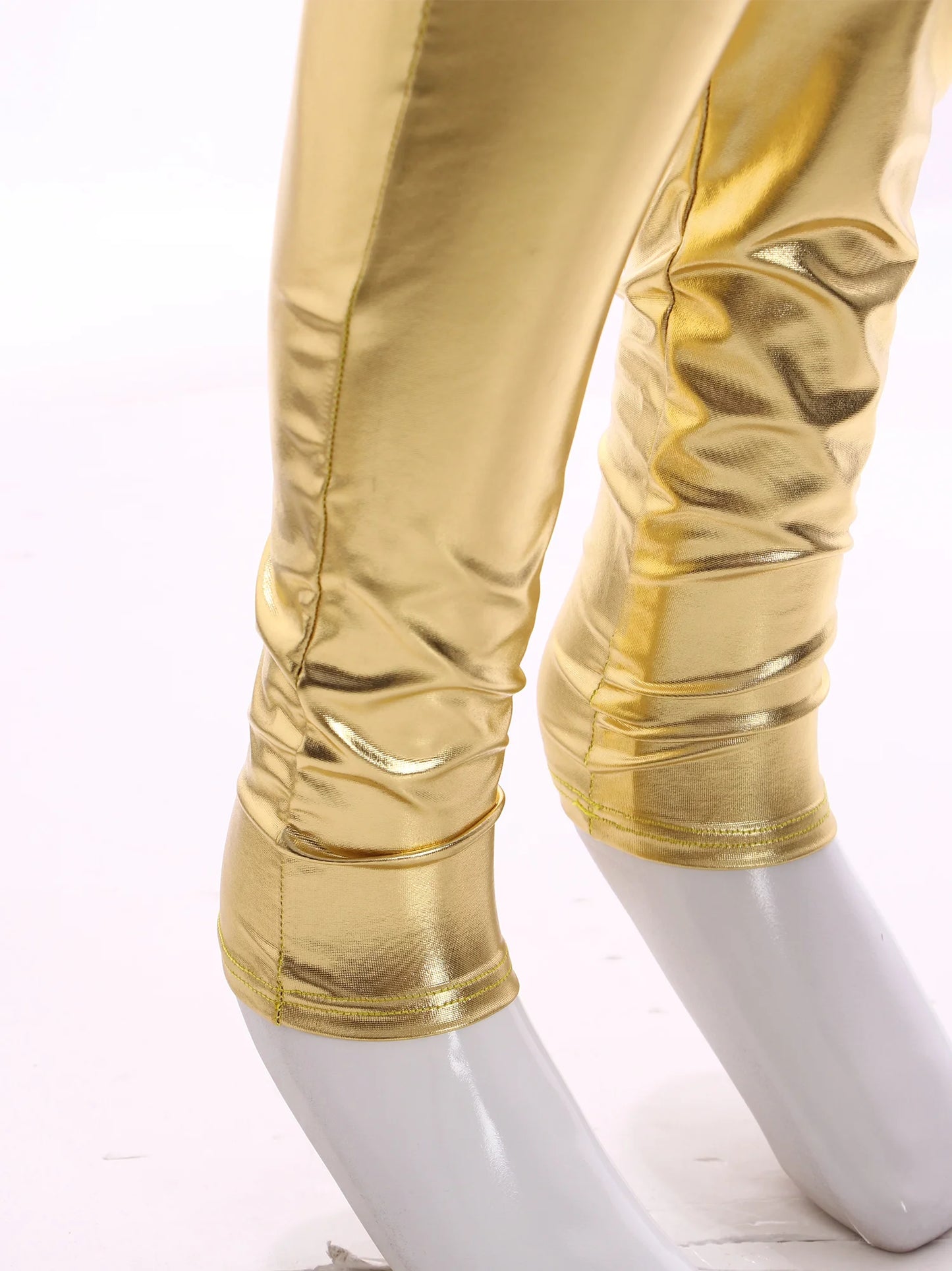Kids Boys Girls Dance Metallic Jumpsuit Children's Gymnastics Bodysuit Performance Costume Long Sleeve Full Length Leotard