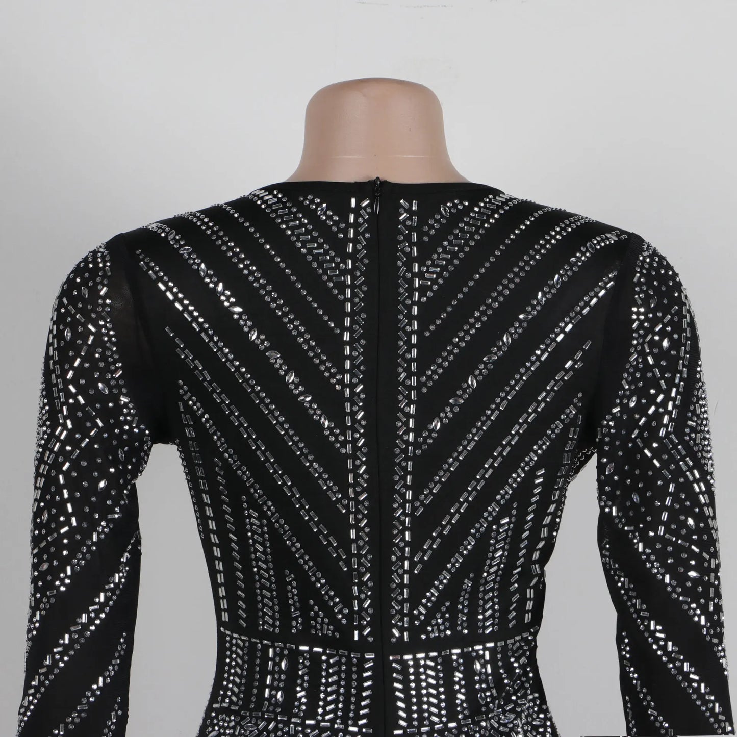 HBLL Elegant Women Deep V-neck Long Sleeve Split Diamonds Hot Rhinestone Maxi Dress Luxury Celebrity Evening Party Wedding Dress