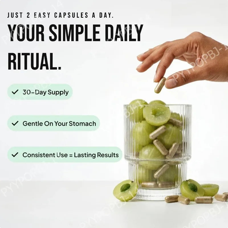 Amla Fruit Extract 1000mg Capsules Superfruit Supplement Energy Support 60 Capsules 30 Servings Vegan Non-GMO Gluten Free