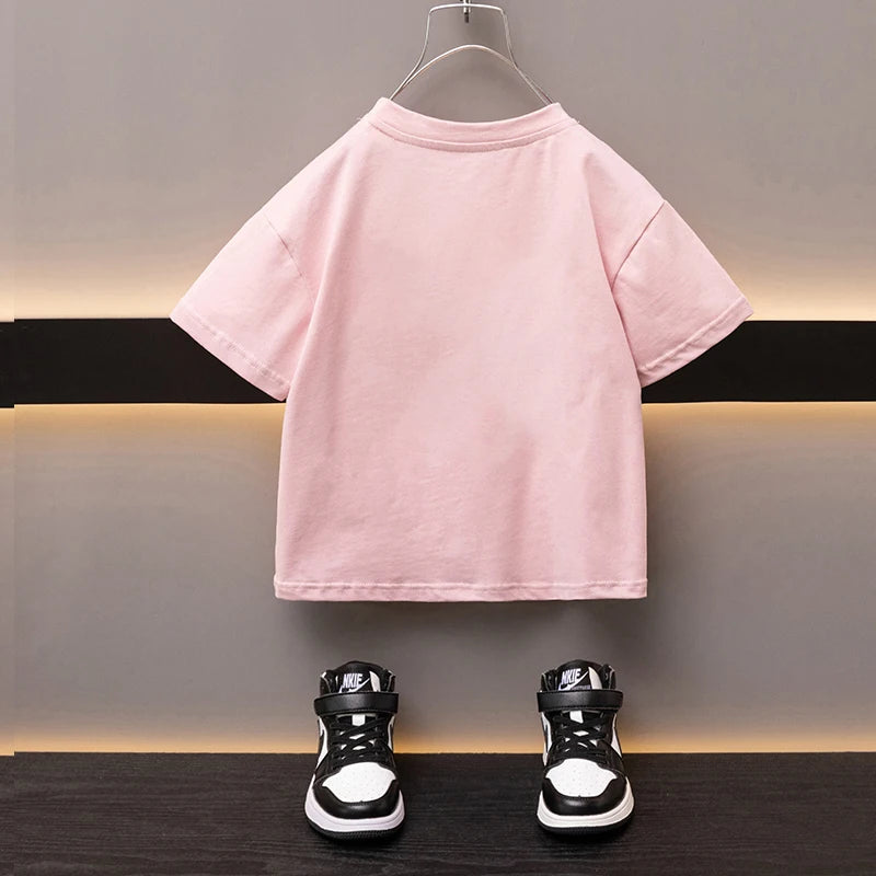 Boys Cotton T-shirt Cartoon Graffiti Bear Printed Girls Tees Summer Short Sleeve Children Tops High Quality Casual Kids Clothes