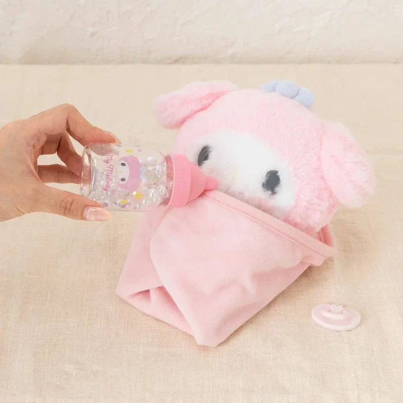 2025 Sanrios Baby Pacifier Bottle Plush Set  Kuromi Hellokitty Cinnamoroll My Melody Baby Dress Up Suit Gifts Christmas Gifts