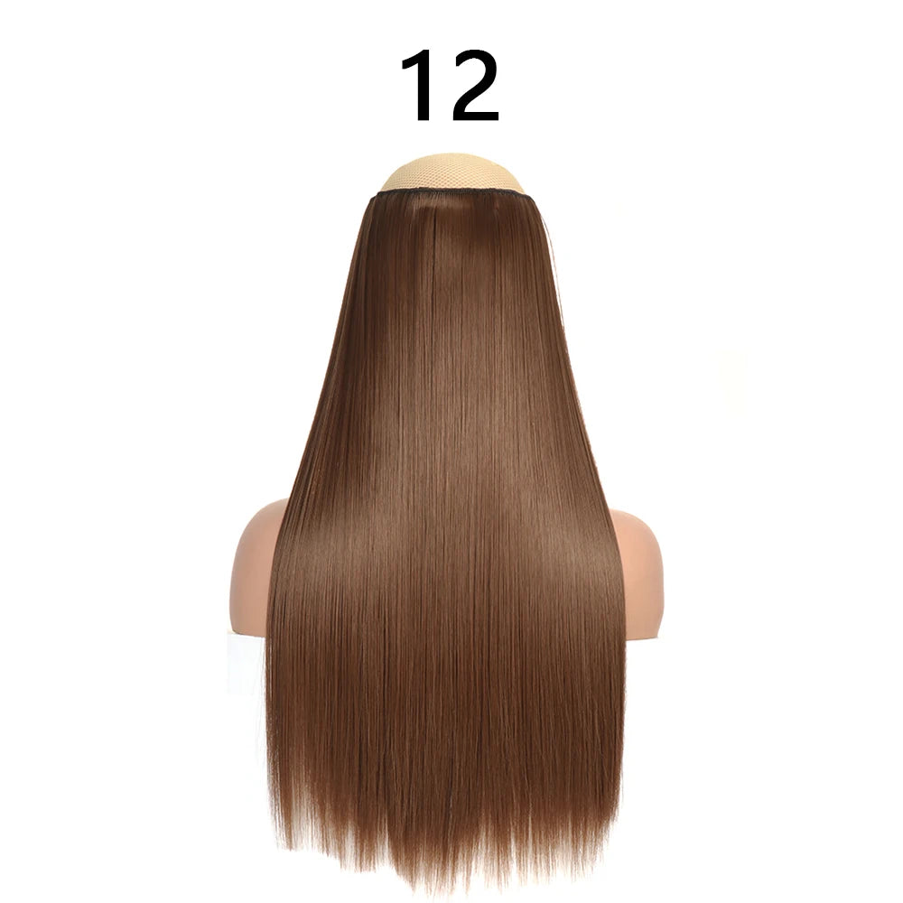 Synthetic 24Inch Hair Extensions OnePiece 5 Clips Long Straight Hairstyle Heat Resistant Fake Hairpiece For Women Natural Brow