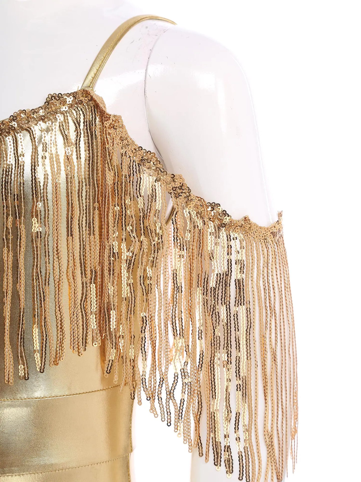 Shiny Halloween Hippie Costume for Kid Girls Sleeveless Sequins Tassels Disco Outfit 70s 80s Prom Flare Jumpsuit Party Costume