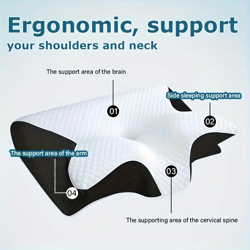 Ergonomic Contoured Neck Horn Pillow - Soft Yet Firm Support for All Sleep Positions, Side/Back/Stomach Sleepers Shoulder Relief