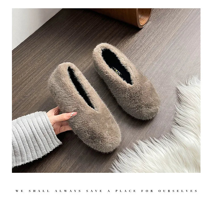 Women's Shoes 2025 New Style Warm Mink Wool Fleece Soft-soled Bean Shoes, Plus-size Women's Shoes43 Mom Shoes Luxury Shoes Women