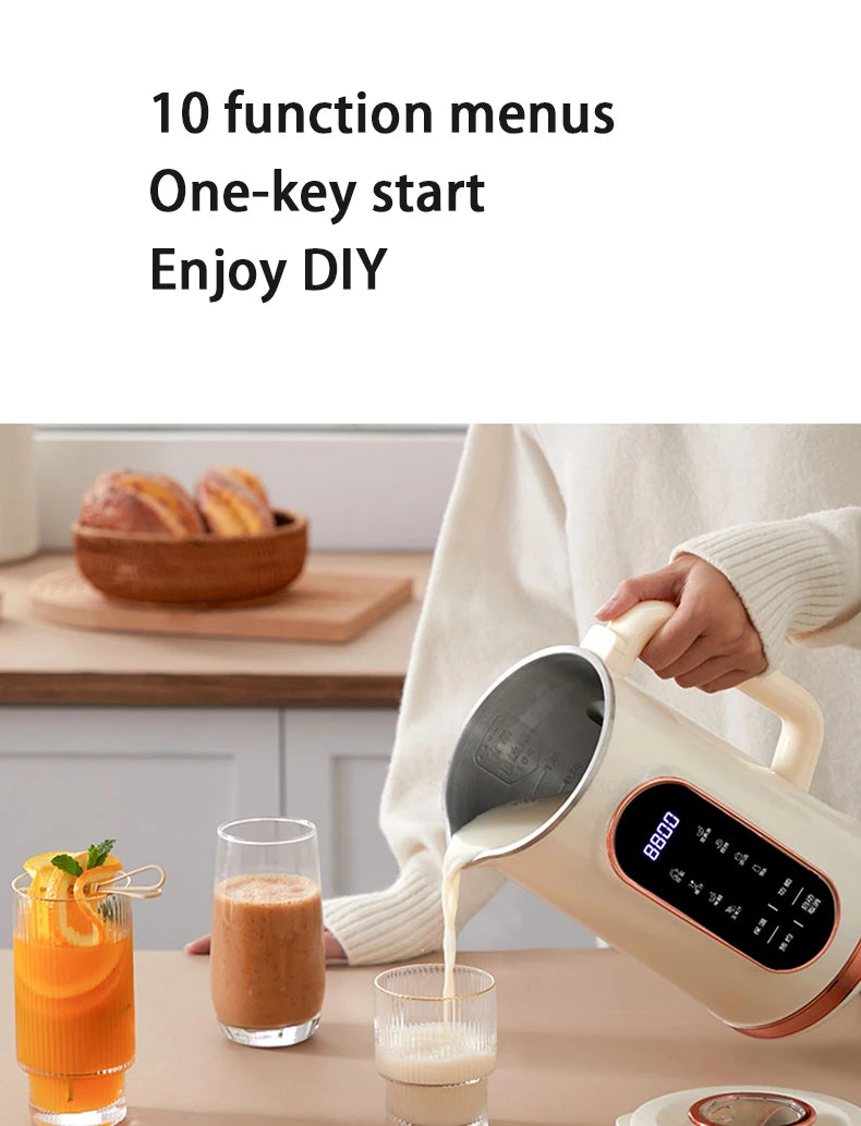 1500ml Multi-Function Electric Soy Milk Maker with Large Touchscreen Display, 10-Blade Mixer, Blender, and Nut Milk Maker