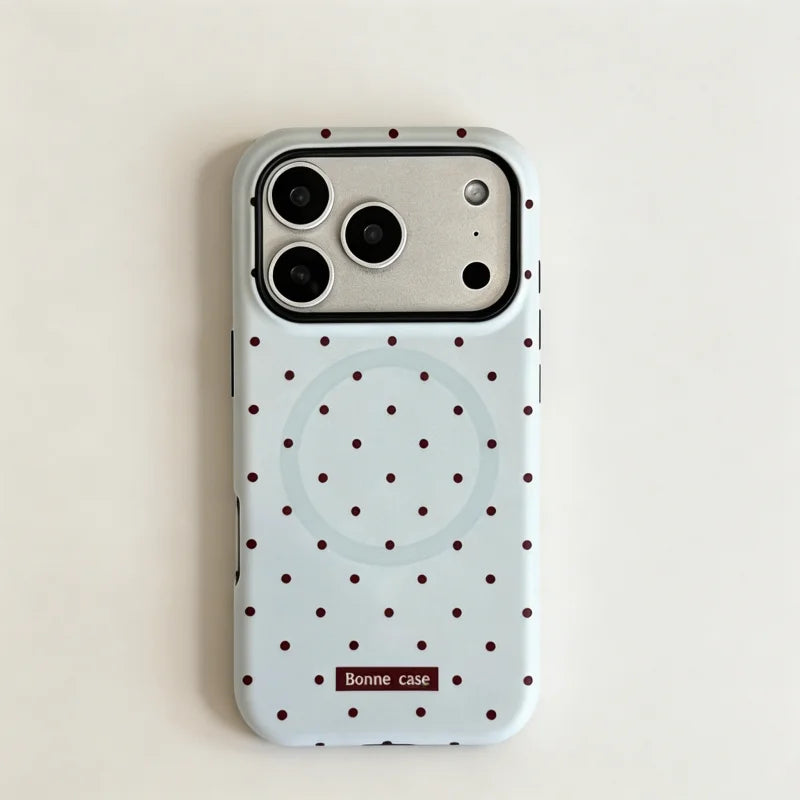 Korean Style Simple Polka Dot Magnetic Soft Phone Case For Magsafe IPhone 17 16 15 14 13 12 Pro Max Shockproof Protective Cover