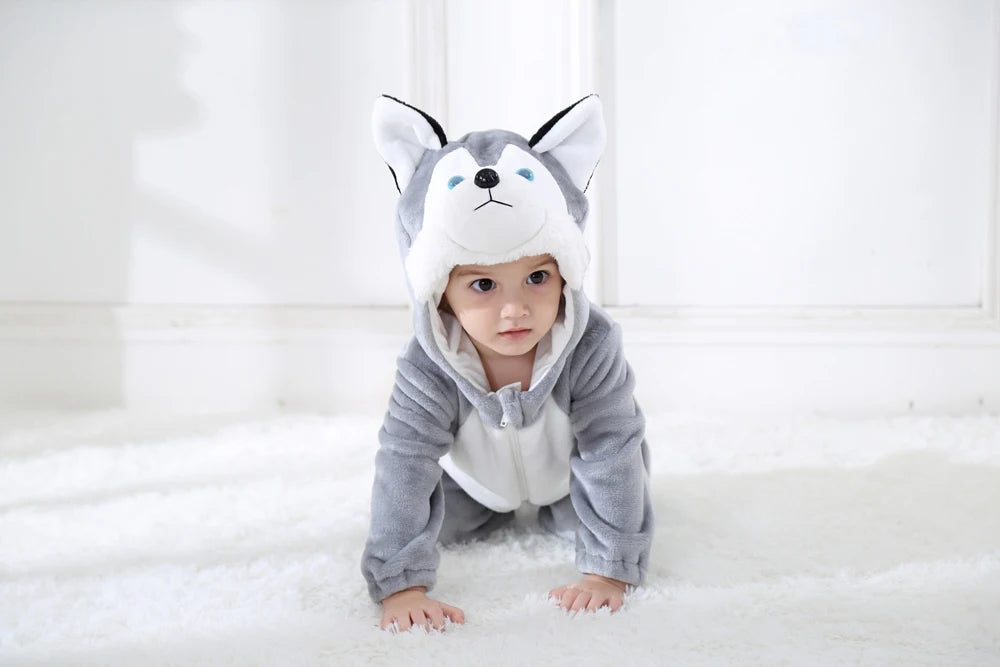 Umorden Animal Dog Husky Romper Costume Kigurumi Jumpsuit Onesies for Baby Boys Infant Toddler Flannel Halloween Fancy Dress
