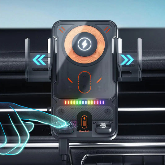 General Car Air Vent Electric Rotating Opening Closing Phone Holder 15W Wireless Charger Dualed Coil Smart Phones Fast Charging