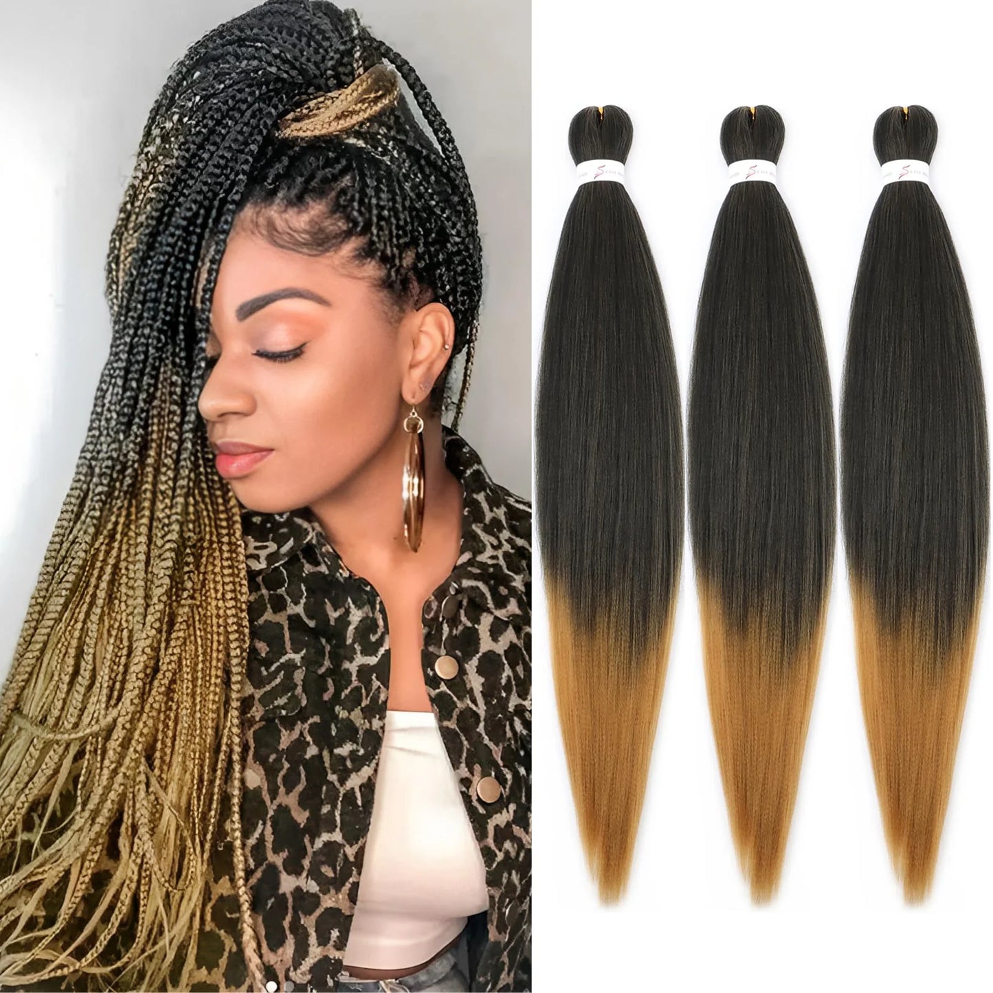 Brown Braiding Hair Pre 3 Packs Pre stretched Braiding Hair Yaki Texture Synthetic Hair Extension Itch Free Hot Water Setting