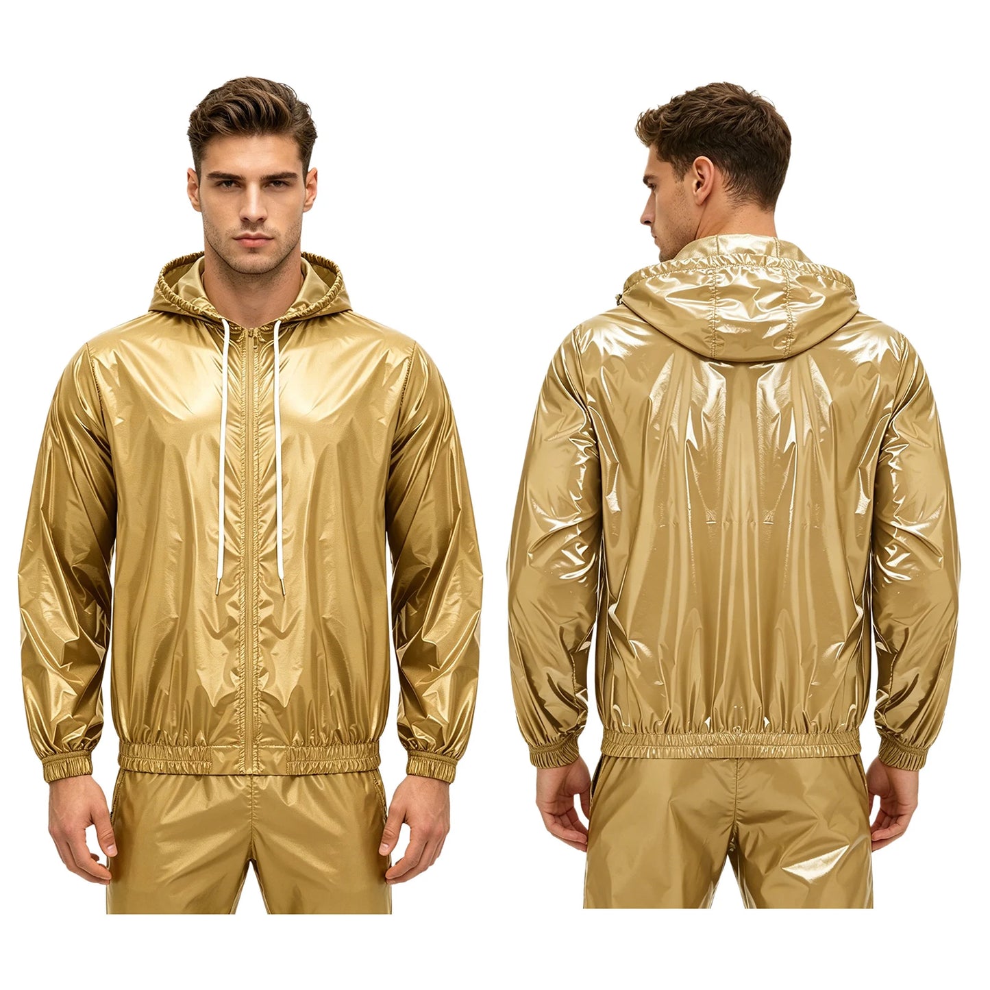 Men Waterproof Hooded Trench Jacket Long Sleeve Hood Outerwear Windbreaker Raincoat fo Hiking Fishing Biking Thermal Windbreaker