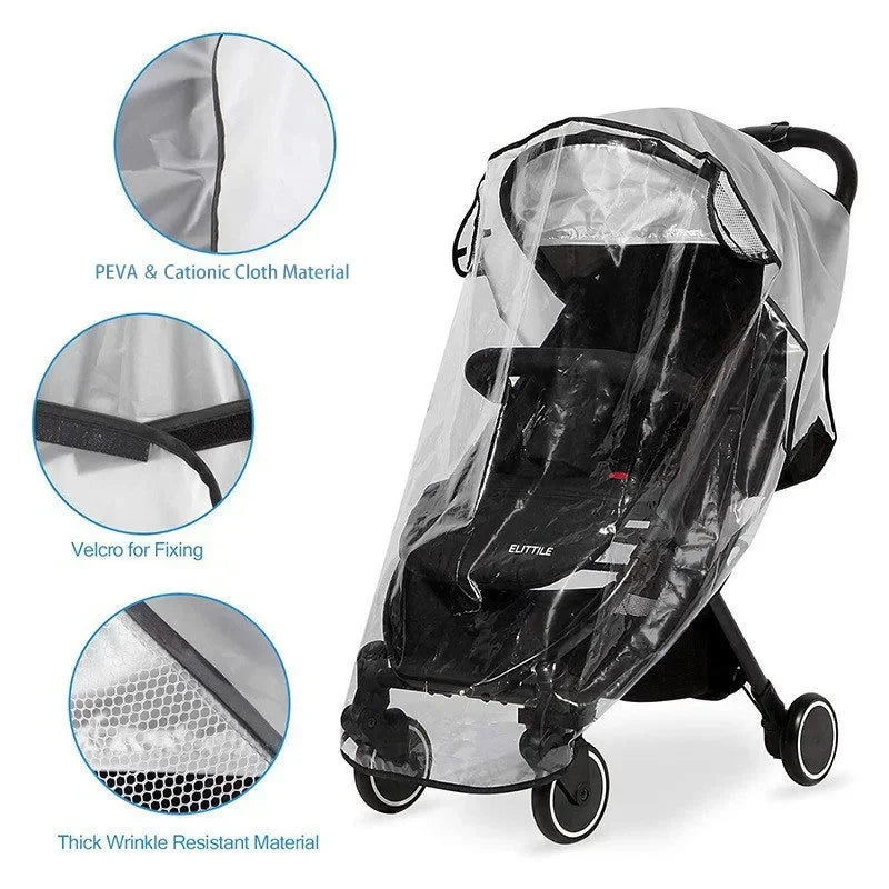 Baby Stroller Accessories Waterproof and Rainproof Cover Transparent Windproof and Dustproof Opened for Baby Stroller Raincoats
