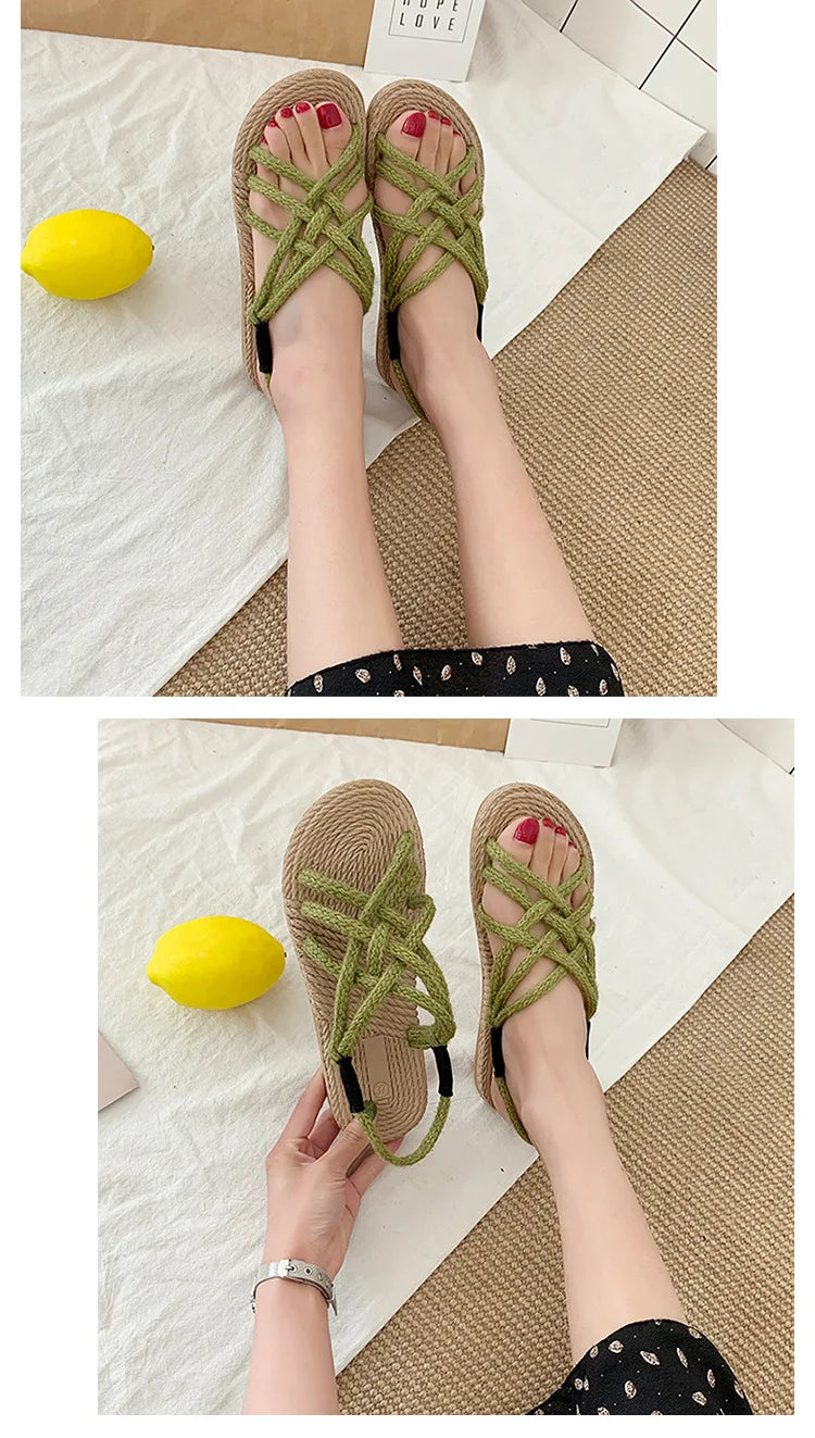 Woman Sandals Shoes Braided Rope with Traditional Casual Style and Simple Creativity Fashion Sandals Women Summer Shoes Zapatos