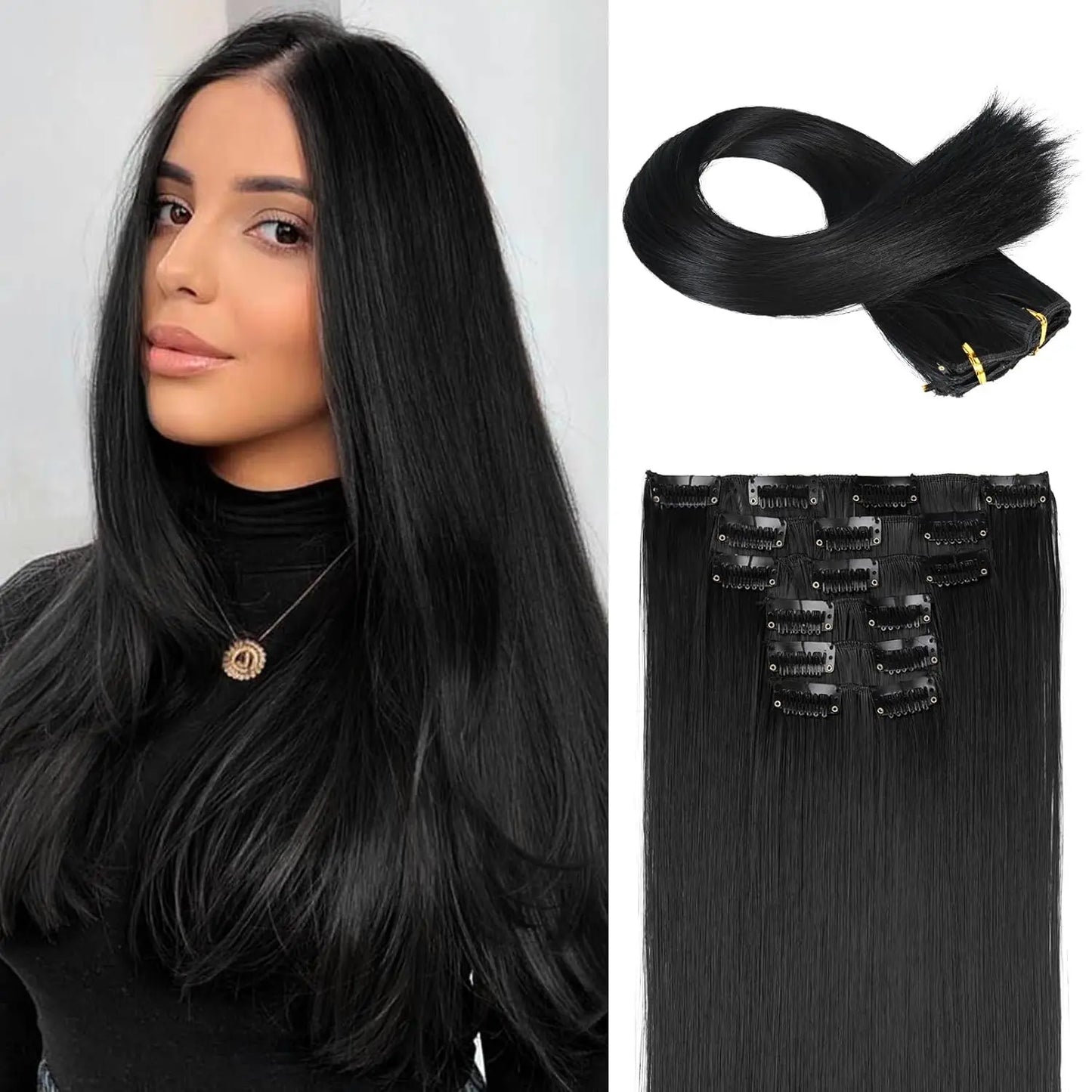 Synthetic Clips in Hair Extensions 6Pieces/Set 24 Inch Long Straight Extensions for Women Hairpiece