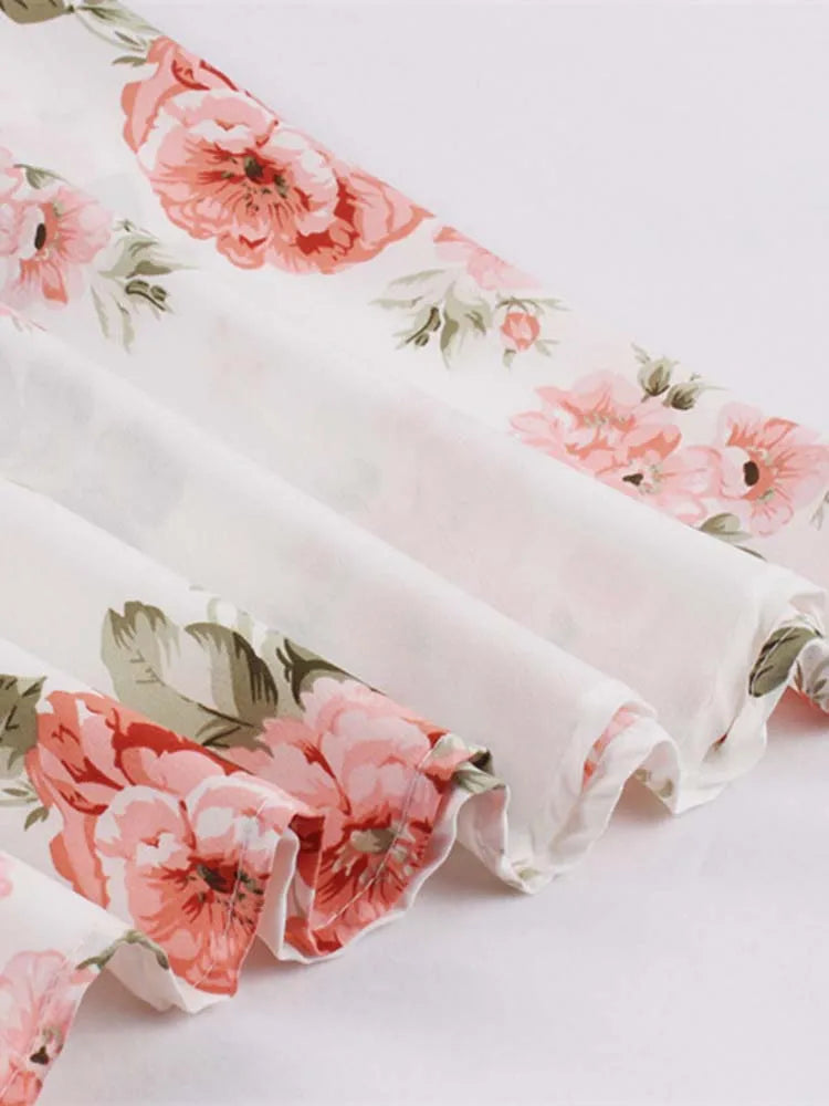 Sleeveless Floral Print Summer Dress Women Elegant Vintage Casual O Neck A Line Midi Party Sundress Vestidos With Belt