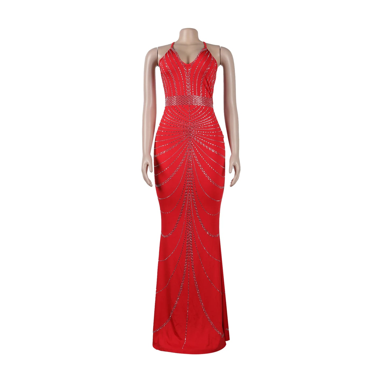 Sparkling Solid Color Hot Diamond Sheer Mesh Long Skirt, Elegant and Luxurious Spring Women's Cocktail Dress, Celebrity Clothing