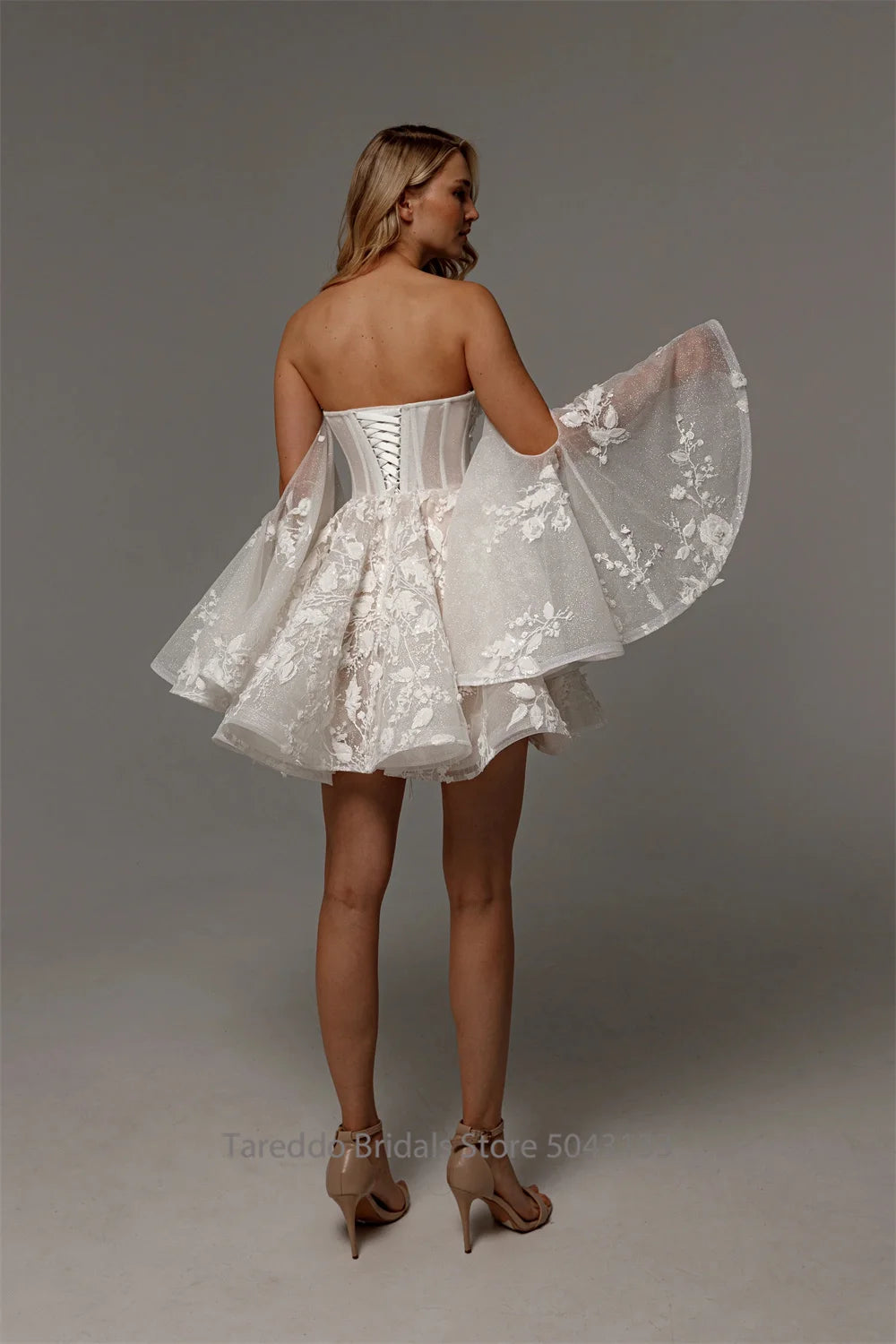 Customized Off Shoulder Two Pieces Wedding Dress Lace Applique Detachable Skirt 2in1 Style Versatile Design Bridal Dress