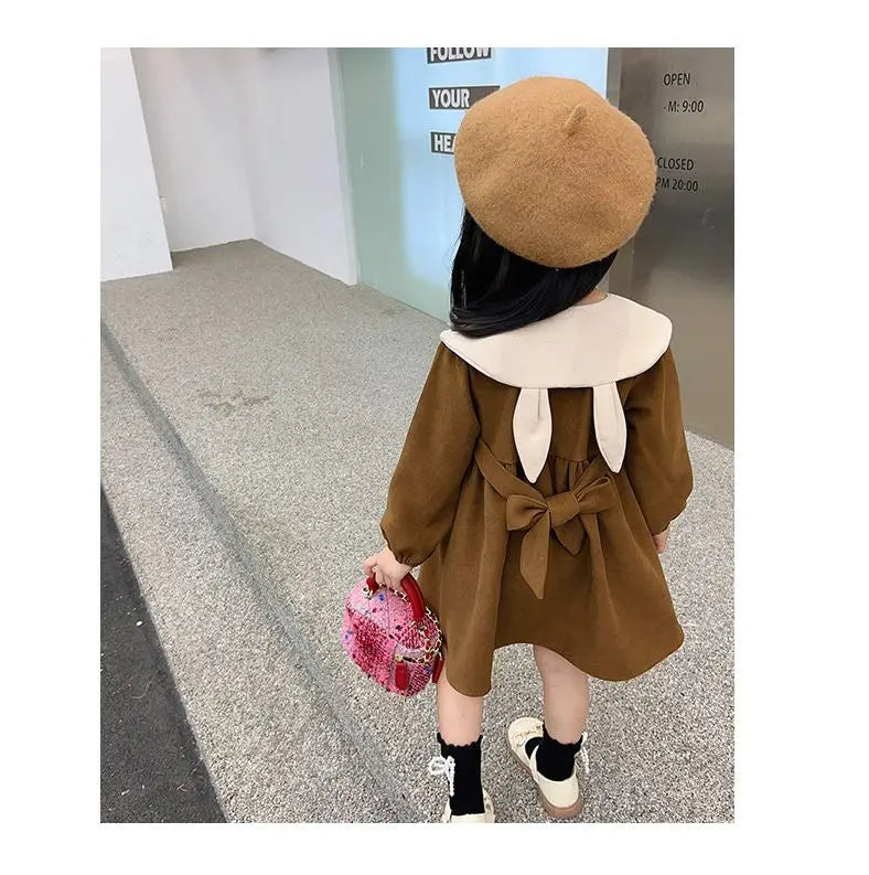 Spring and Autumn Girls' Baby Dress New Children's Fashionable Doll Neck Long Sleeve Dress Red Girls' Princess Dress
