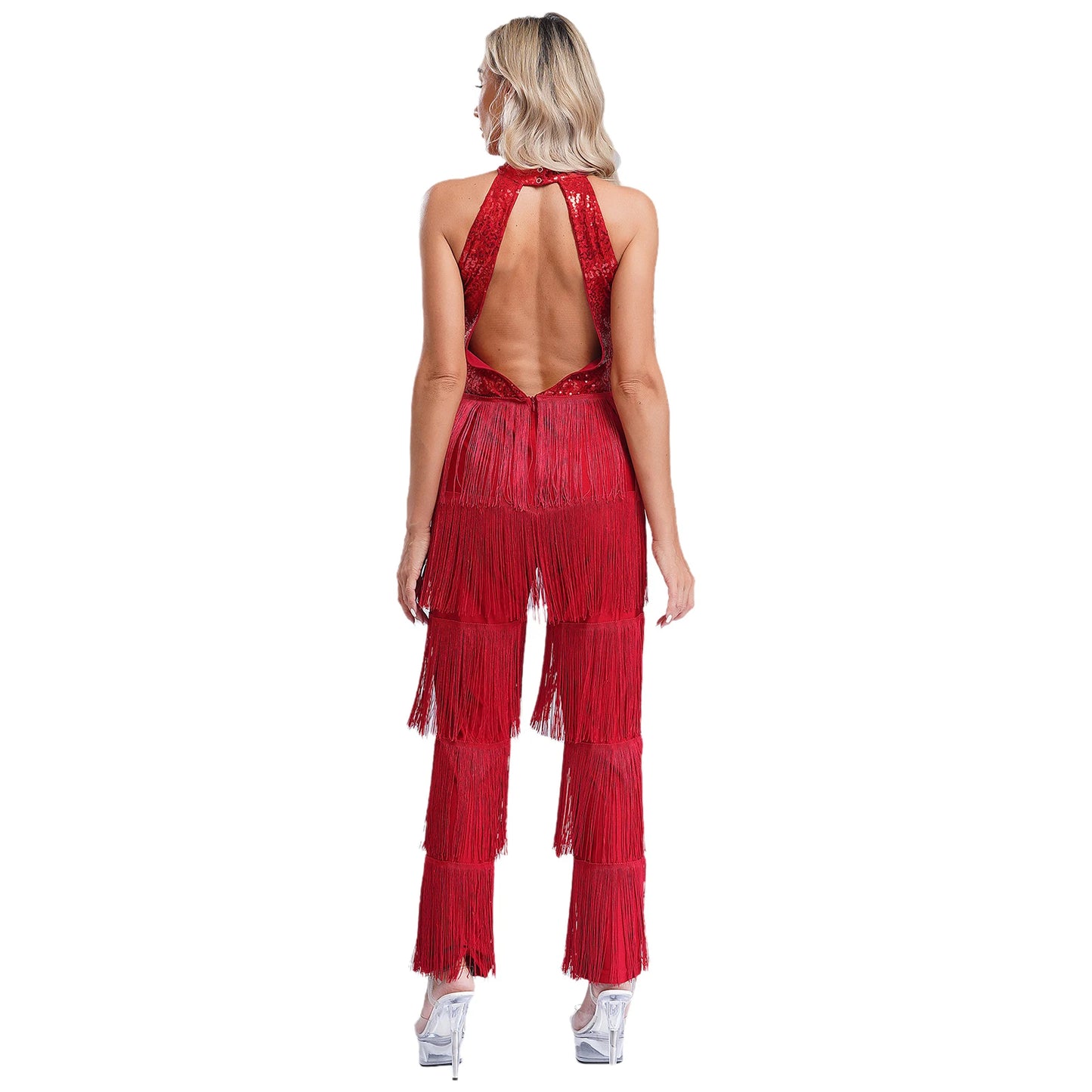 Halloween Hippie Costume womne Vintage 70s Disco Stage Performance Dancing Jumpsuit Singer Sequins Tassel Tango Cha-cha Costumes