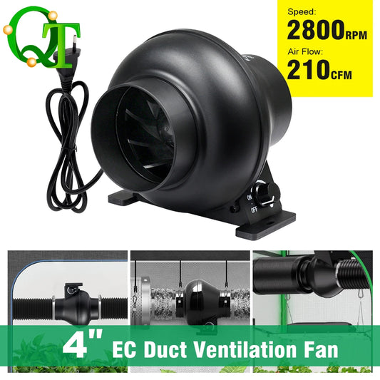 4'' EC Duct Ventilation Fan, Duct Mount Fan with Adjustable Speed Controller, Cooling Fan For Greenhouse Grow Tent Ventilation