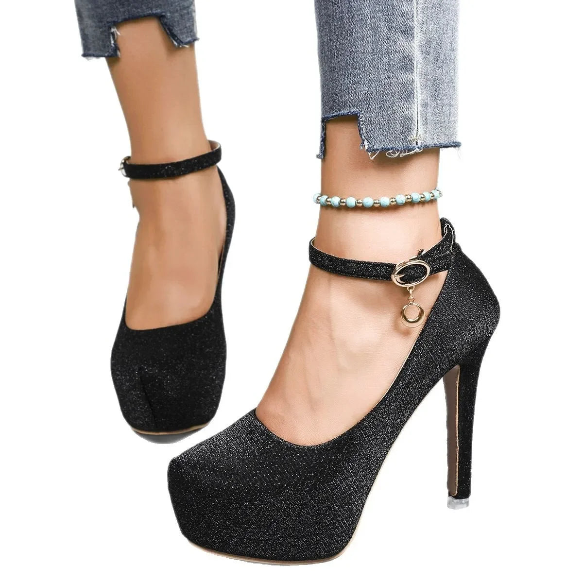Spring Autumn New Style Waterproof Platform High Heels Thin Heel Silver Large Size Ultra High Heel Single Shoes for Women Show A