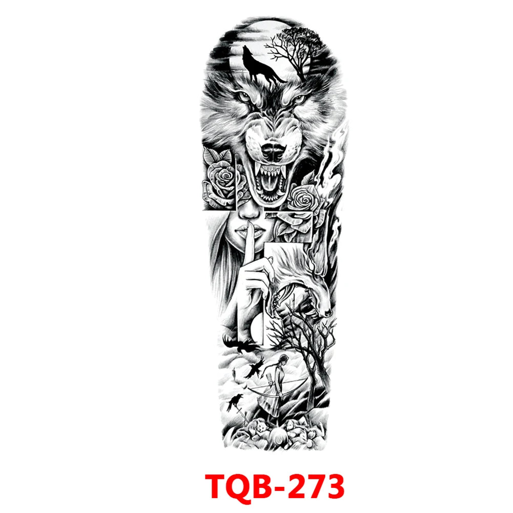 Full-arm Tattoo Stickers With The Crown Of The Virgin Of Jesus And Lion Waterproof Tattoo Stickers