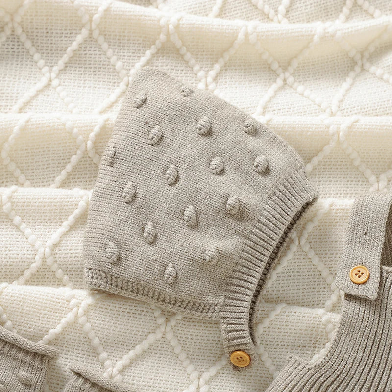 3pcs/Set Baby Clothes Solid Dots Crocheted Newborn Infant Girls Sleeveless Knitted Rompers Hats Socks Outfits 0-18m Infant Suits