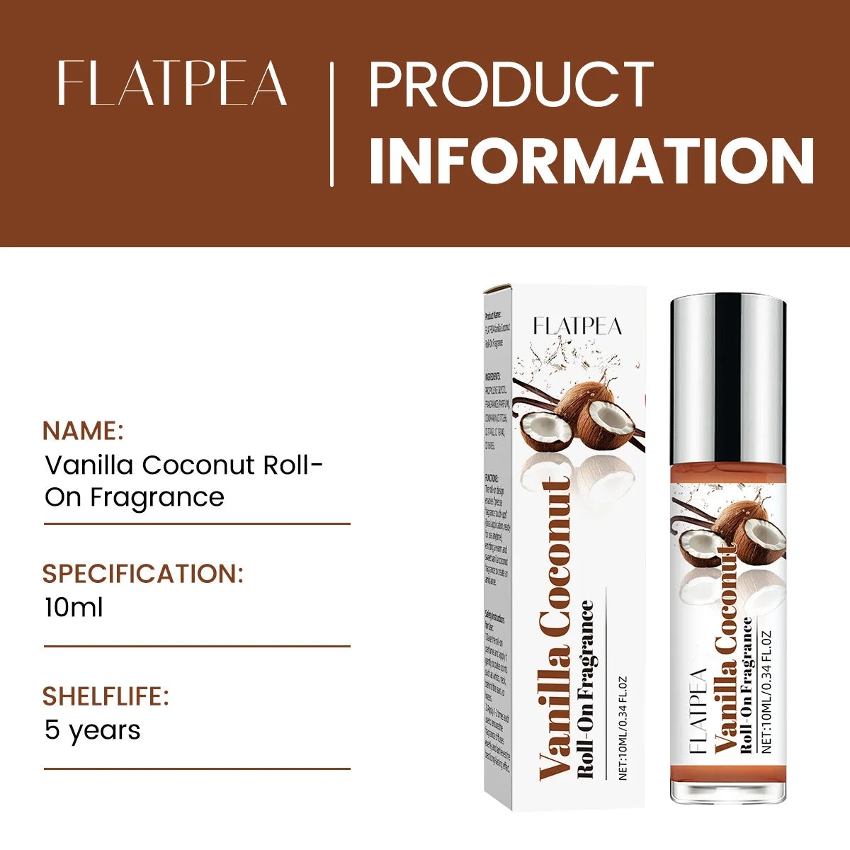 Vanilla Coconut Gourmet Flavor Fresh Eau De Toilette Long-lasting Fragrance Unisex Luxury Roll-on Perfume 10ml