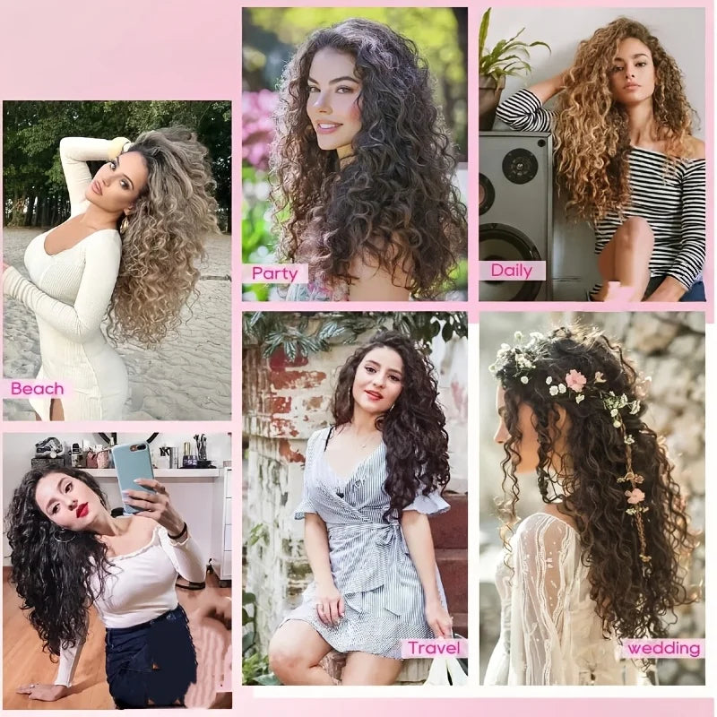 Synthetic 4PCS Hair Extensions 14inch Short Curly Wavy Brown Blonde Color Invisible Lace Weft Natural Soft Hairpieces for Women