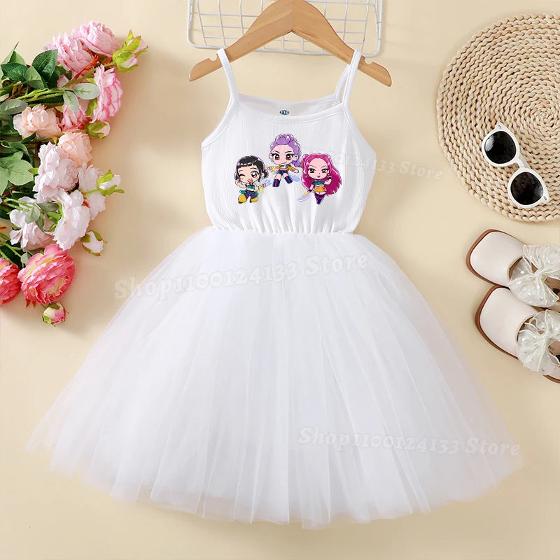 Demone Hunter Girls Baby Dress Skirts Summer Cute Anime Harajuku Princess Y2K Kawaii Clothes Kids Tutu Puffy Skirt Birthday Gift