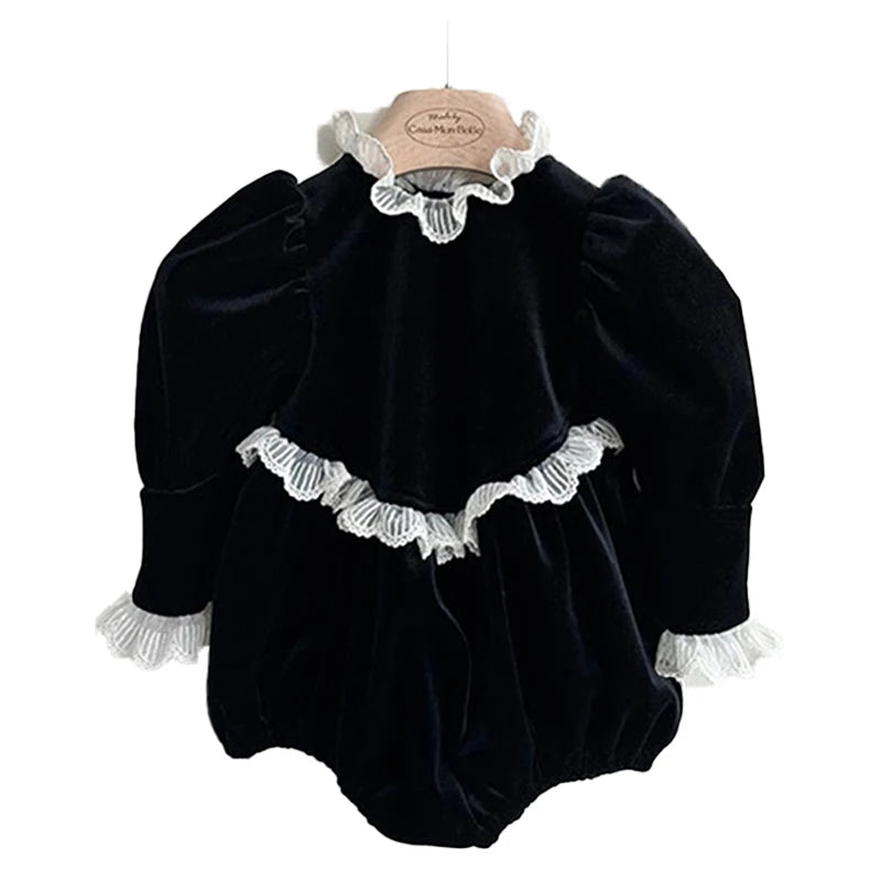 Newborn Baby Girls Lace Rompers Velvet Long Sleeve Infant One-Pieces Baby Bodysuit for Toddler Clothing Children Outfits 0-24m