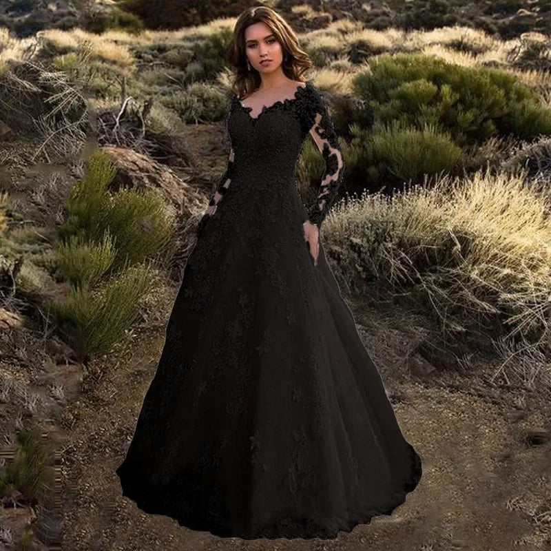 2025 New White Lace Long Sleeve One Shoulder Women's Dress Wedding Dress Evening Gown Elegant Classy Female Fashionable
