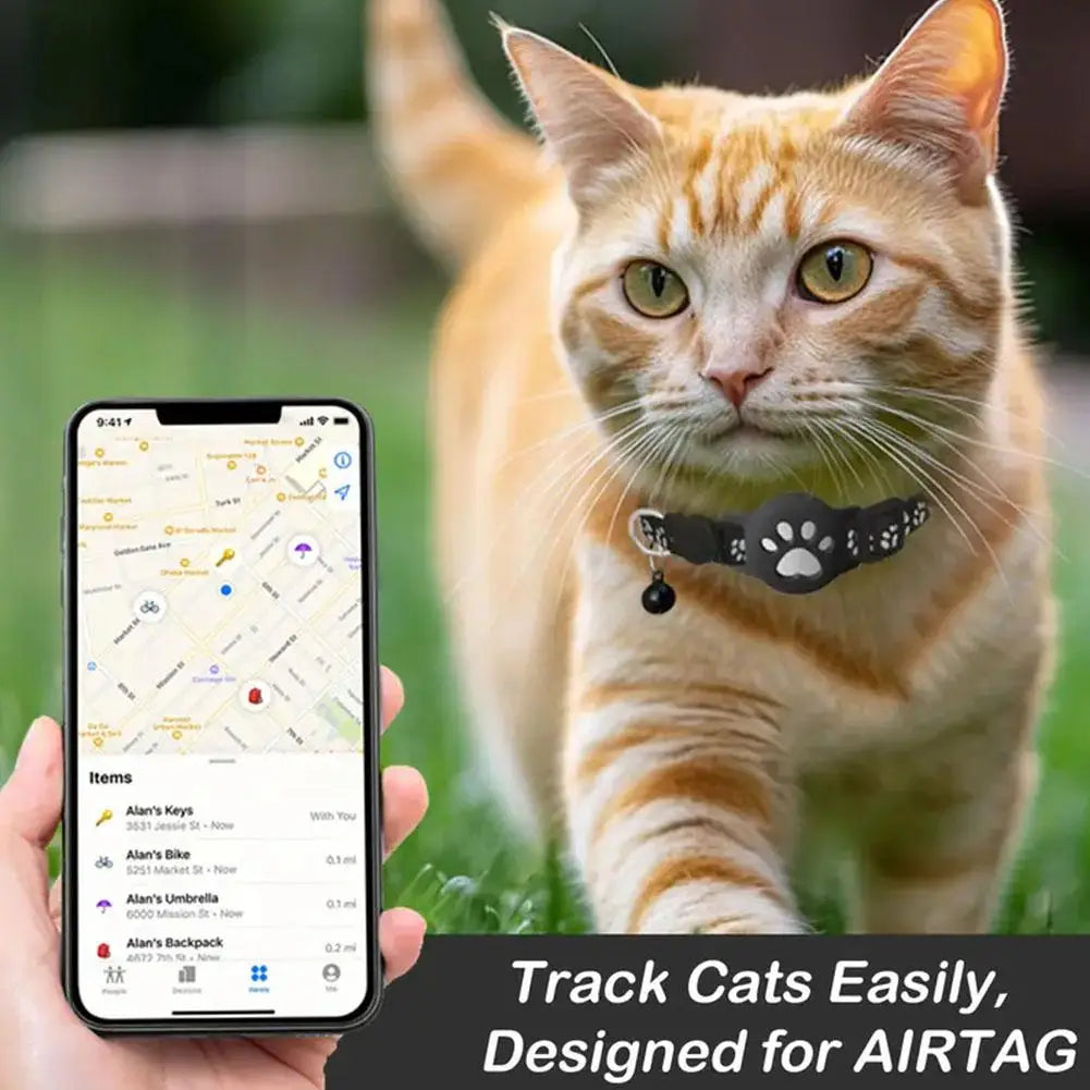 GPS Cat Collar with Reflective Strap, Mini Real Time Pet Location Device, Waterproof Anti Lost Finder for Outdoor Kitten S7X8