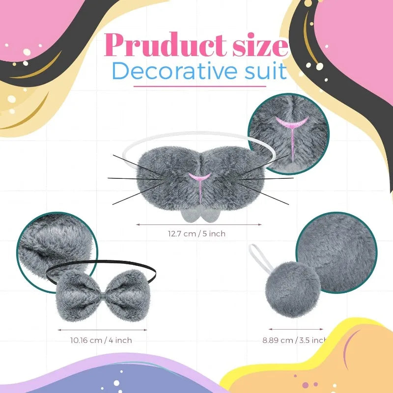 Halloween Bunny Costume Accessories Set Bunny Nose Tail Tie and Ears for Boys Girls Halloween Party Cosplay