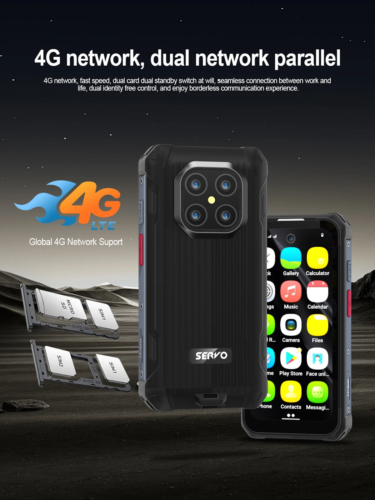 SERVO TANK500 4G PTT Smartphone Android 12 6+128GB Dual Camera 5MP+13MP 3.88"Display IP68 Waterproof Rugged Mobile Phone 3000mAh