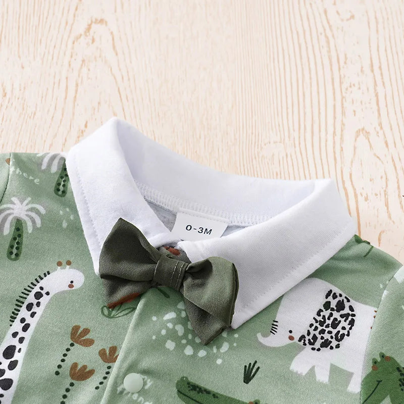 Newborn Baby boys Clothes Set Animal - Green print Fashion Summer Toddler Outfit short sleeve straps Clothe 2-piece outing suit
