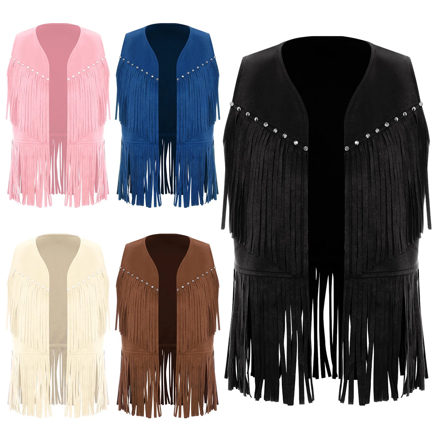 Kids Girl Boy Fringed Vest for Carnival Theme Party Tassels Top Open Front Waistcoat Child Halloween Western Cowboy Costumes