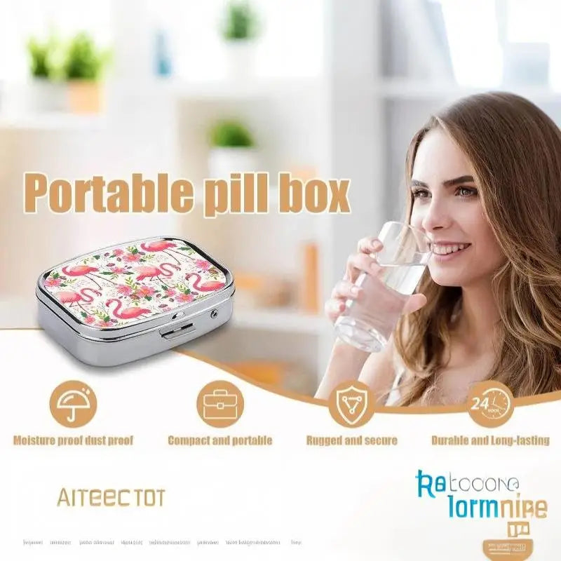 【WA】LUCKY TUNA Sardines Print Metal Pill Box, Portable 2-Compartment Travel Pill Organizer For Vitamins & Pills