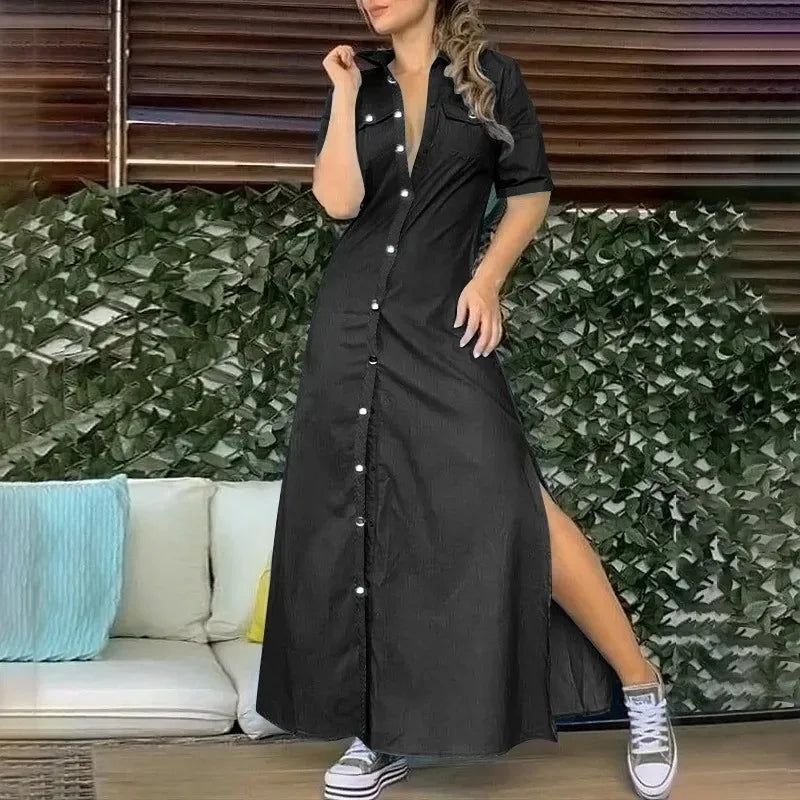 0XL-5XL Plus Size New Women's Denim Dress Solid Color Oversized Dress Elegant Party Dress for Women Plus Size Women Clothing