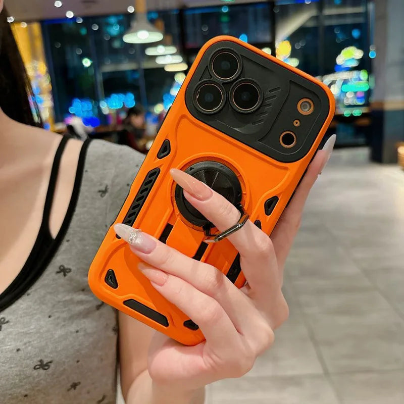 Luxury Armored 360° Rotating Metal Ring Protective Case For iPhone 11 12 13 14 15 16 17 Pro Max Invisable Bracket Phone Cover