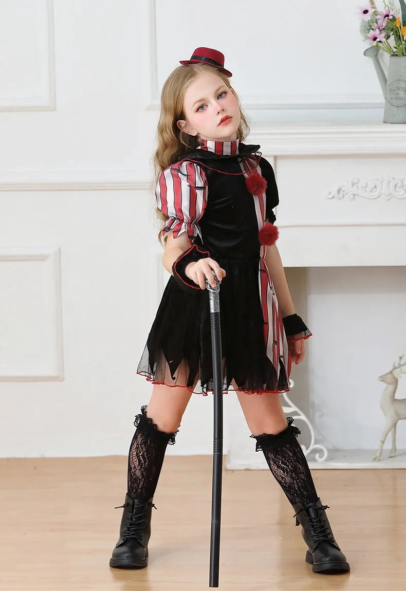 Halloween Cosplay Costumes Horror Clown Dresses Pants Headwear Clothes Sets Carnival Theme Party Role Playing Outfits for Girls