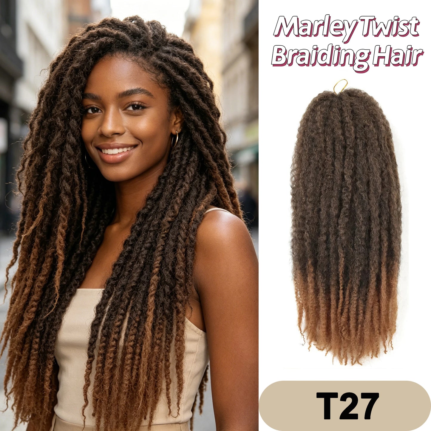 Marley Twist Braiding Hair Pre Stretched Ombre/Solid Colors Afro Kinky Curly Crochet Hair for Faux Locs Jumbo Marley Twists Hair