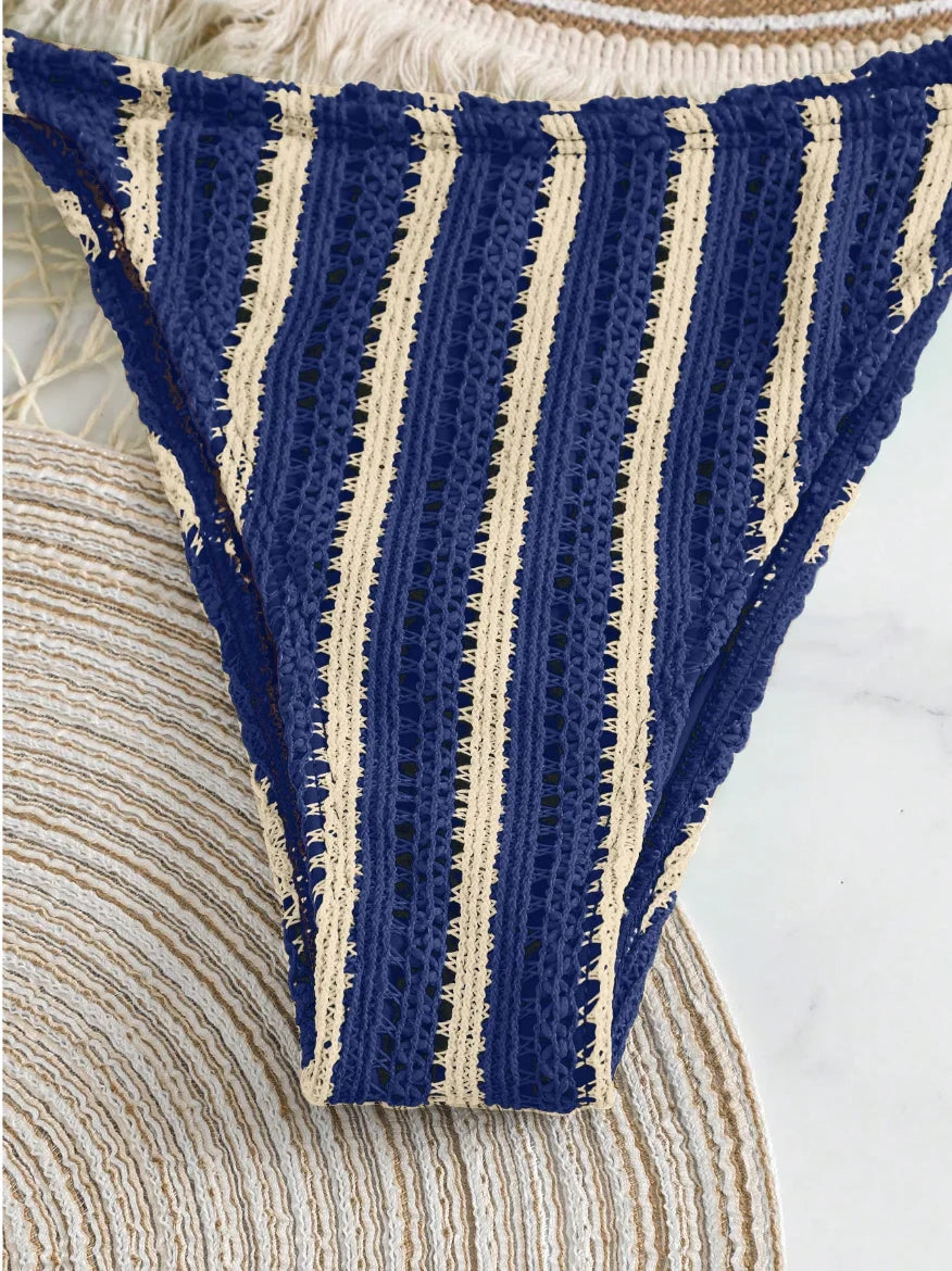 3pcs/Set Bohemian Style Crochet Fabric Drawstring Swimsuit Cover Up Bikini Set For Summer Beach Vacation