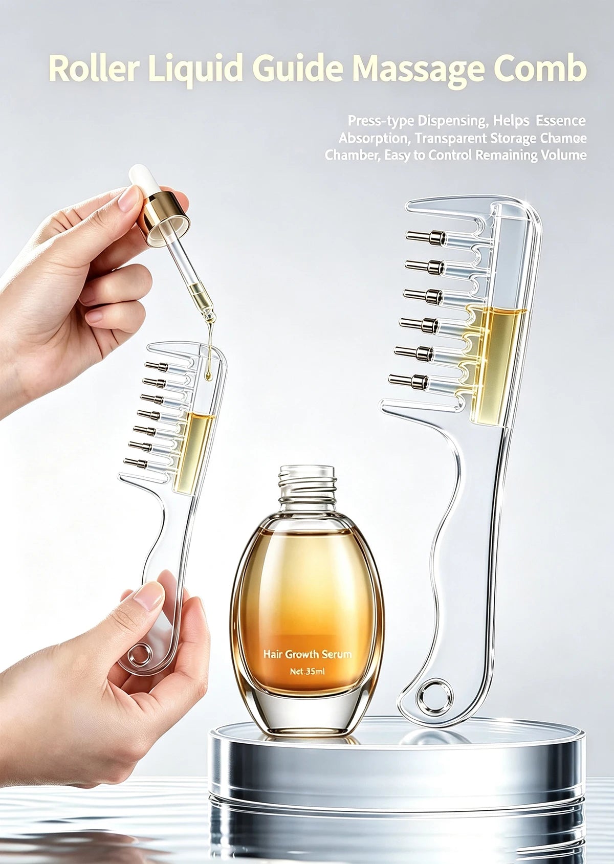 Scalp Liquid Applicator Comb, Refillable Hair Serum Oil Dispensing Comb, Roller Ball Massage Comb For Hair Root Treatment