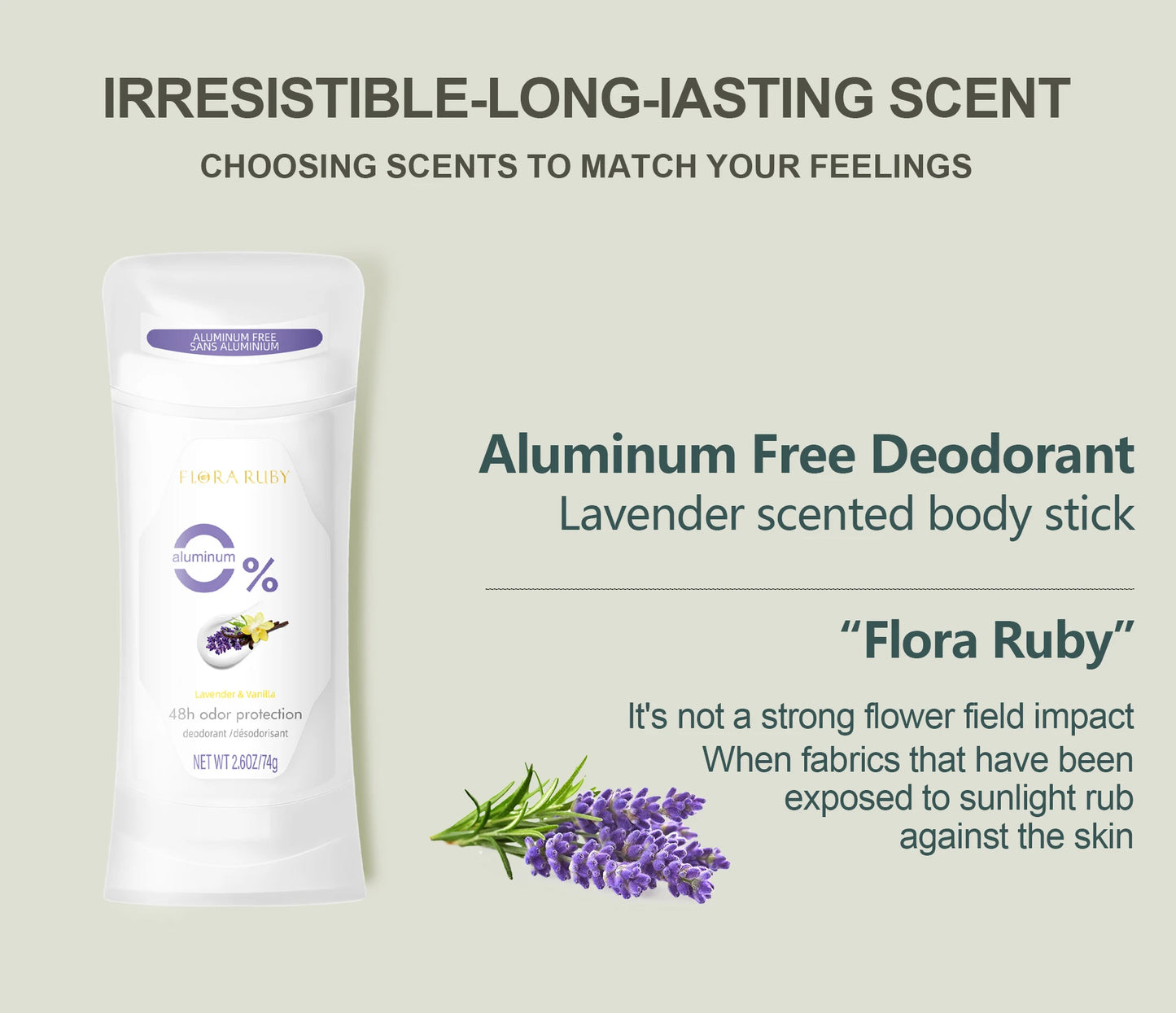 2PCS/Set Body Odor Remover，Deodorant stick，Aluminum Free，48H Natural Flower Scent Deodorize, Long Lasting and Refreshing Dryness