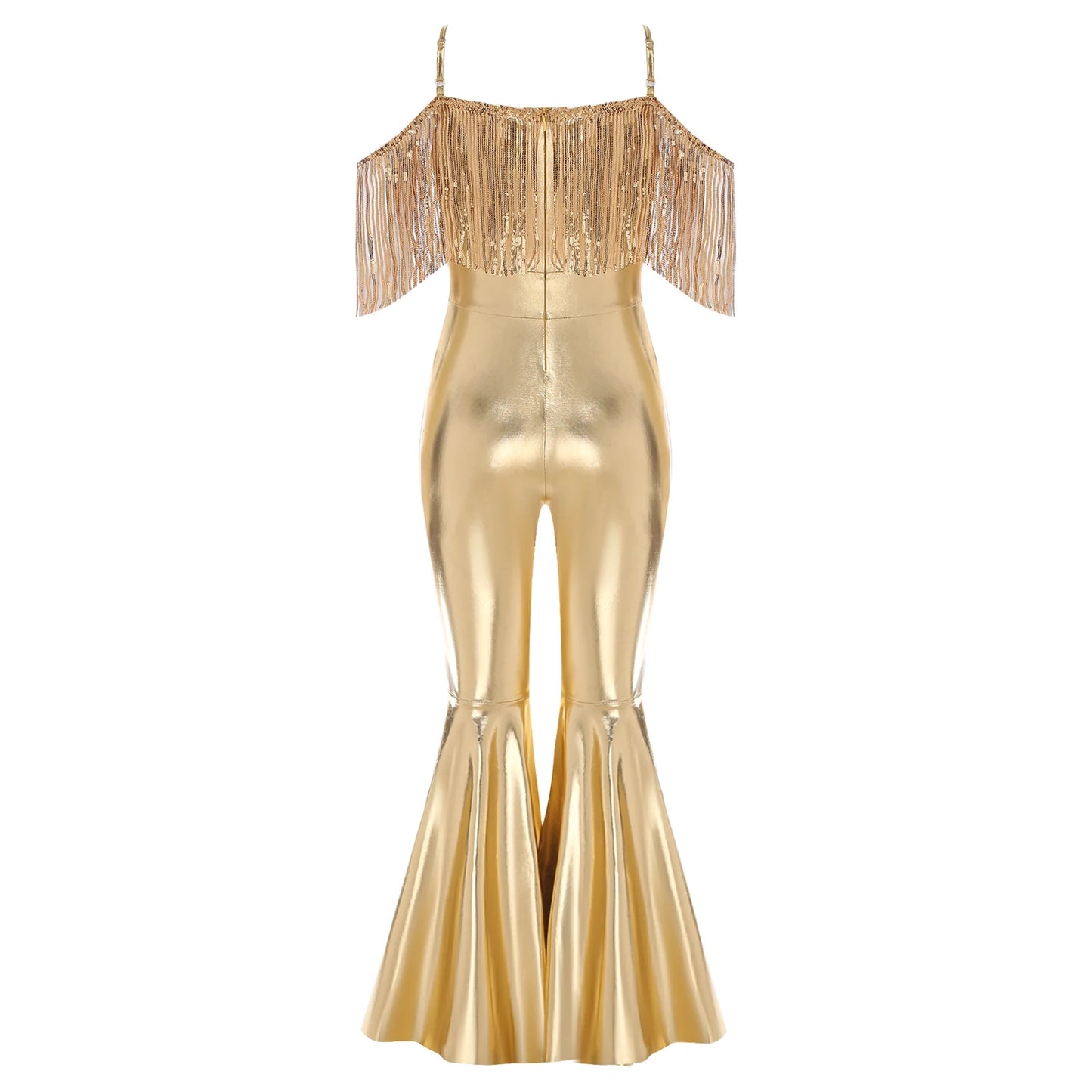 Halloween Kids Girls Hippie Costume Tassels Unitard Bell-bottom Long Pants Bodysuit Jumpsuit for Disco Dance 60s 70s Rave Party